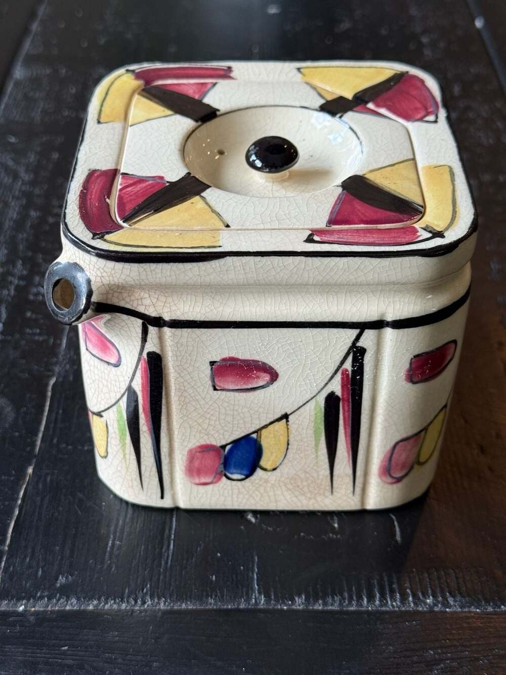 Vintage Art Deco Style Japanese Ceramic Tea Jar or Biscuit Barrel with Geometric